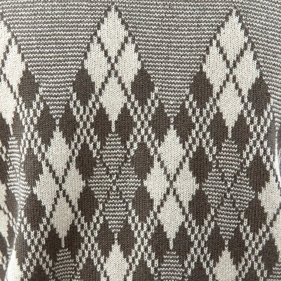 Vintage 80s M Argyle Plaid Print Sweater Brown - Picture 8 of 10